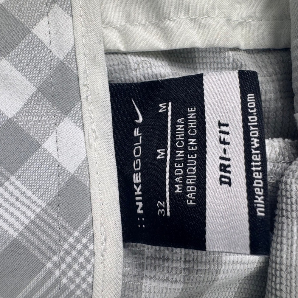 Nike Golf Dri-FIT Shorts Mens 32 Grey White Plaid Checkered pro Flat Front - Picture 5 of 13